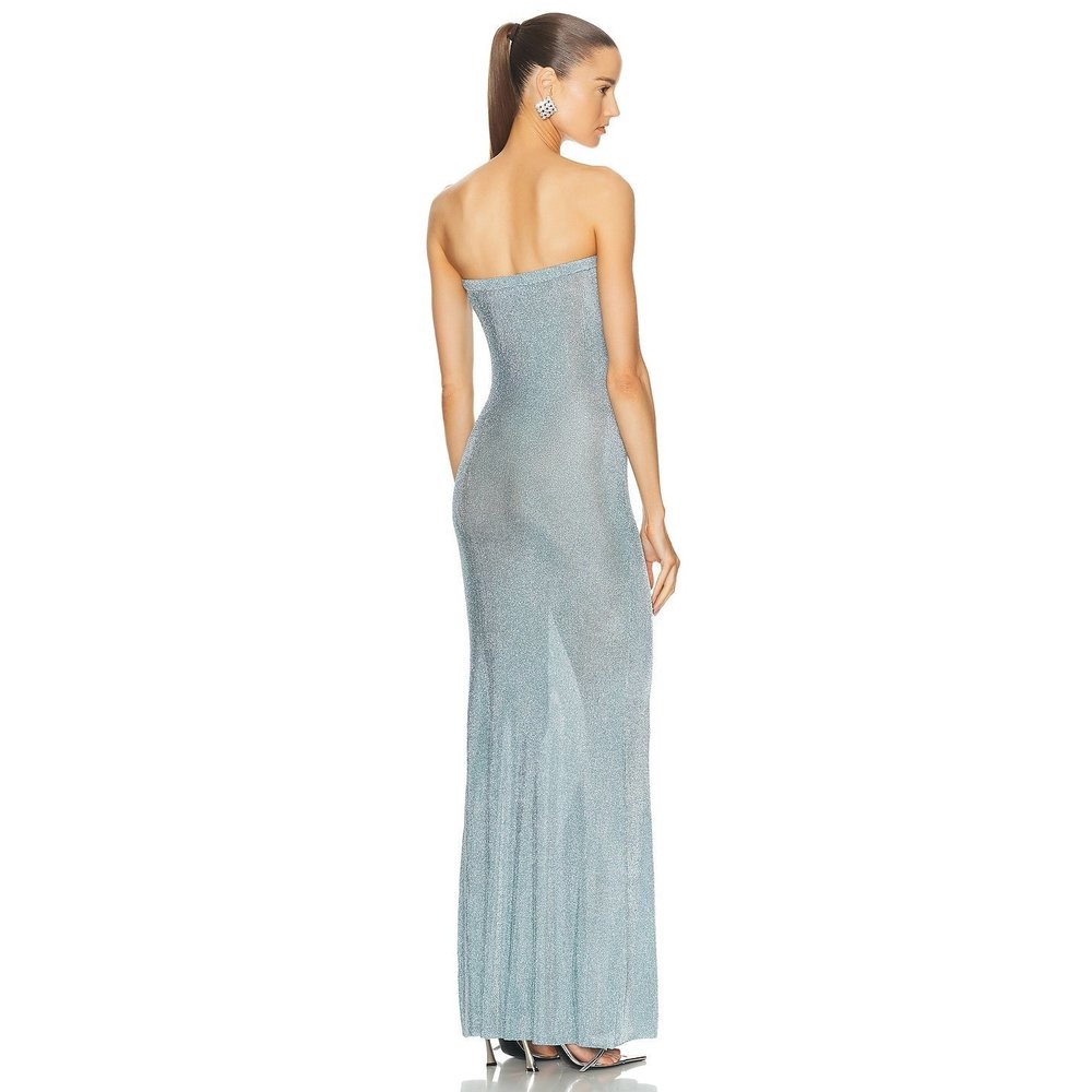 New SER.O.YA Narissa Metallic Knit Maxi Dress Sky Blue metallic, sheer strapless - Picture 4 of 10